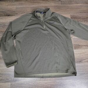 Nike Mens XL Pullover Olive Green Quarter-Zip Fleece Lined Mock Neck Swoosh 595